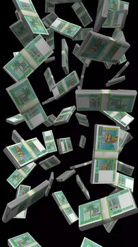 Vertical Djibouti Money, Falling Djiboutian Franc Bills Black Background, Premium Horn Of Africa Djibouti Finance Cash Stacks, 4K