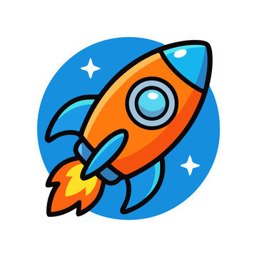 Cute rocket vector icon illustration