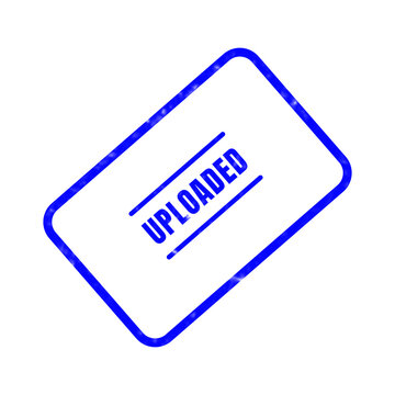 Blue uploaded stamp illustration acknowledging successful digital file transfer or data submission confirmation
