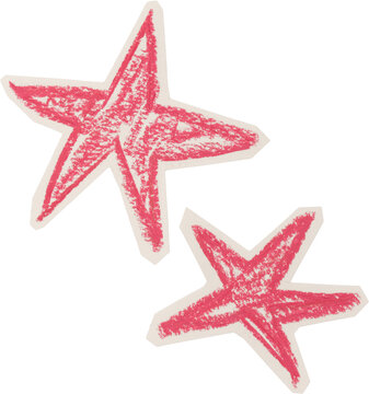Red And White Hand Drawn Chalk Stars Doodle On Torn Paper