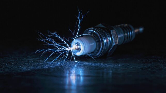 Spark Plug Macro with Intense Blue Electric Ignition Spark