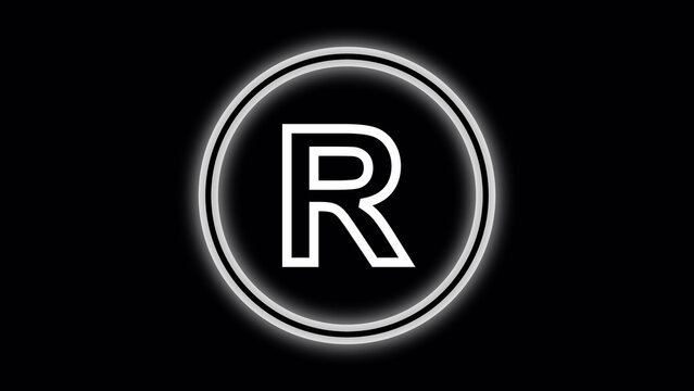 Neon letter R inside a glowing circle on black background alphabet character