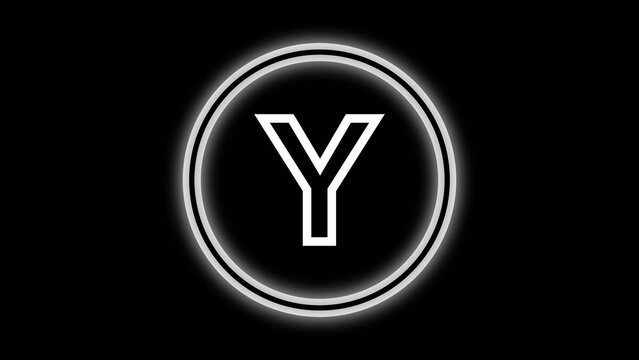 White letter Y inside a glowing double circle on black background Keywords: Y, letter Y, alphabet, uppercase