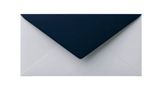 White paper envelope with a dark navy blue triangular flap