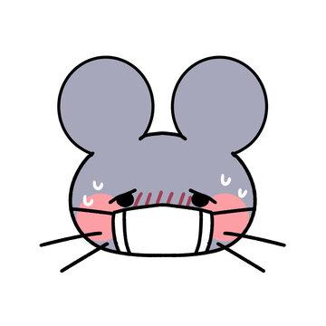 Worried cartoon mouse wearing a face mask