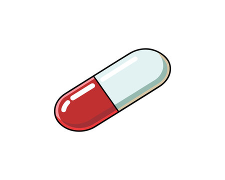 Red and white capsule pill illustration on a white background