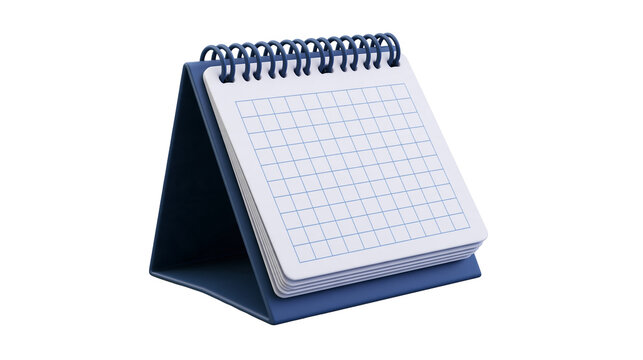 Blue desktop spiral bound calendar with blank grid pages