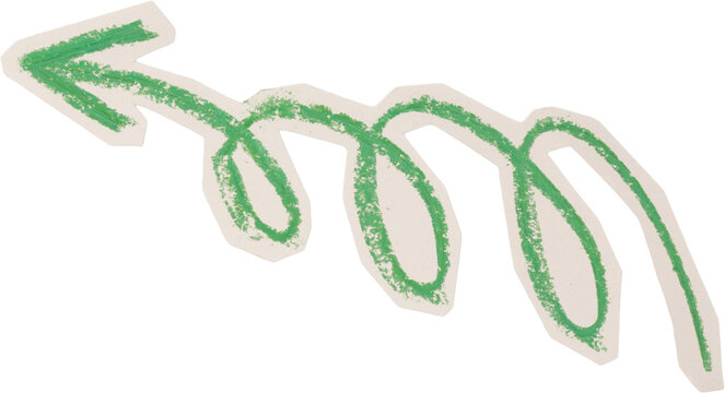 Green And White Hand Drawn Chalk Curved Arrow Doodle On Torn Paper