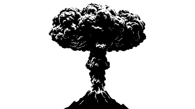 Black atomic mushroom cloud explosion silhouette illustration