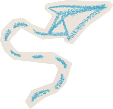 Blue And White Hand Drawn Chalk Paper Airplane Doodle On Torn Paper