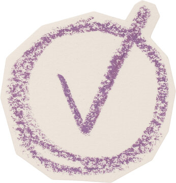 Purple And White Hand Drawn Chalk Check Mark Doodle On Torn Paper