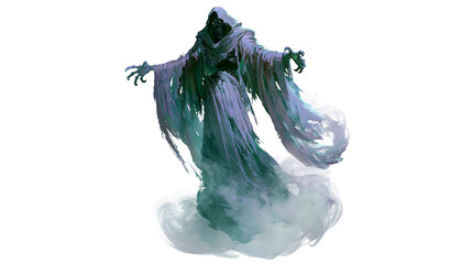 Ethereal grim reaper phantom with glowing eyes and tattered flowing purple robes © Alaric