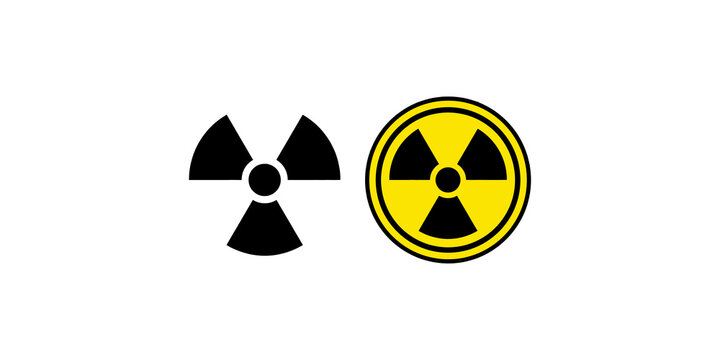Ionizing radiation hazard symbols black and yellow icons for nuclear safety and energy warnings.