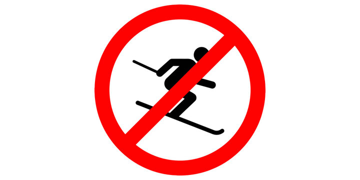 No skiing icon with red circle warning sign for winter sports safety.
