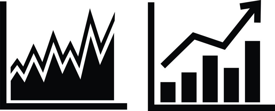 Black and white line graph comparison with contrasting patterns and trends charts
