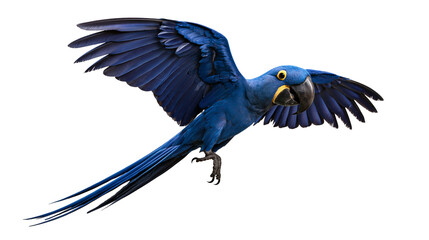 Vibrant blue Hyacinth Macaw parrot in flight with wings spread wide © Alaric
