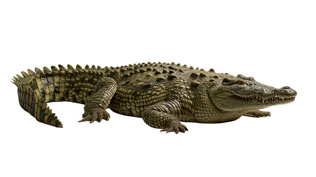 Large green Nile crocodile with textured scaly skin and sharp teeth