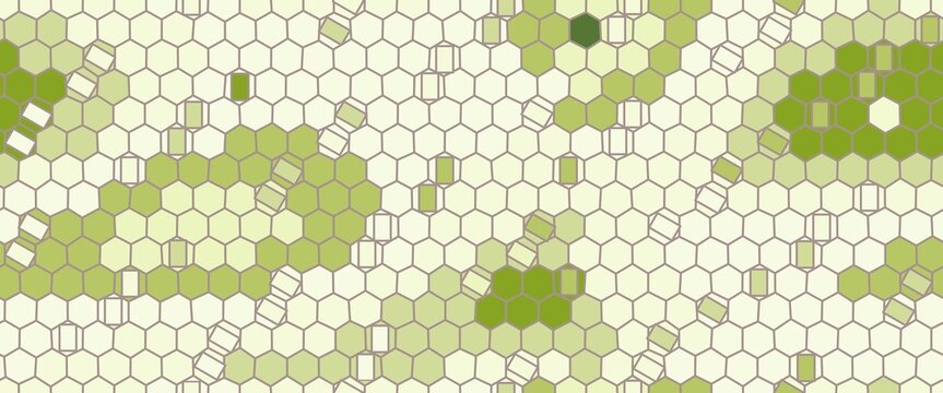 Abstract pale green and white honeycomb pattern with irregular clustered shapes and subtle geometric texture