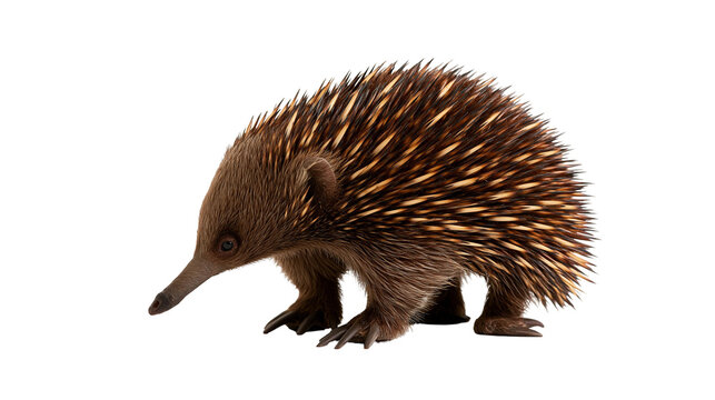 Short-beaked echidna with brown fur and sharp spines walking
