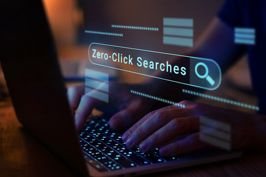 Zero Click Searches, zero-click searches concept on blue  virtual screen