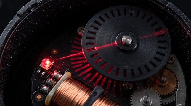Conceptual extreme macro of a laser diode and encoder disc for a smart access lock