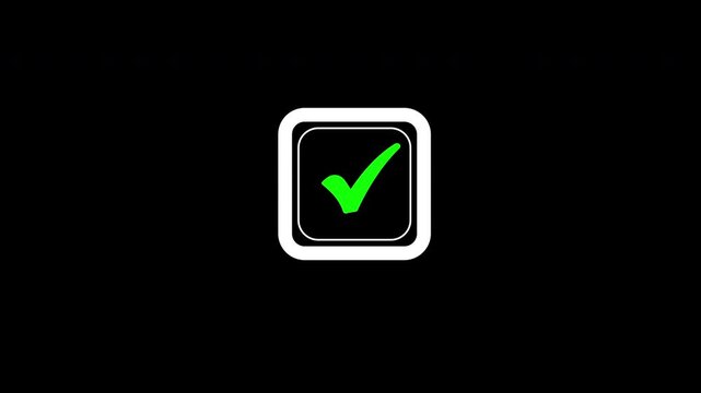 simple check mark animation in square 4k video on black background