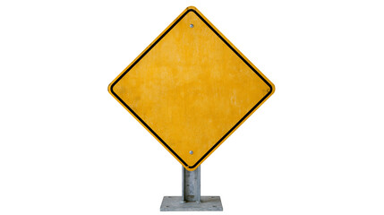 Blank yellow diamond shaped road sign on a metal post © Motruc