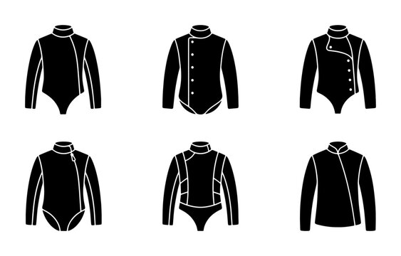 Black silhouette leotards and jackets, graphic icons for fashion