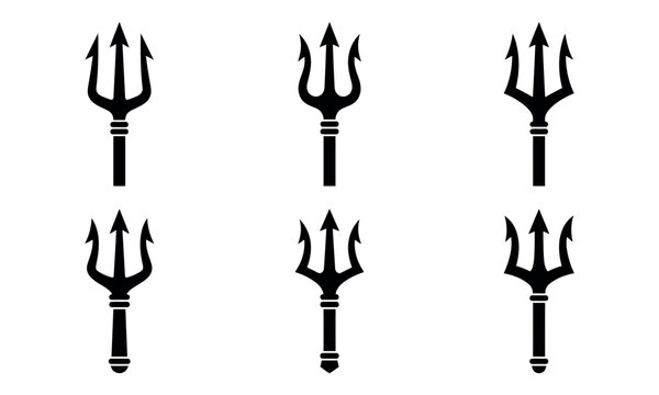 Set of trident and pitchfork icons, weapon and symbol silhouettes, vector illustration
