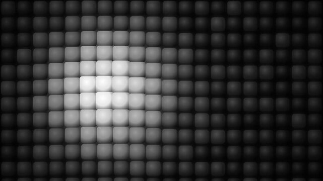 Abstract glowing grid pattern with pulsing light centered on dark background in monochrome motion graphics style