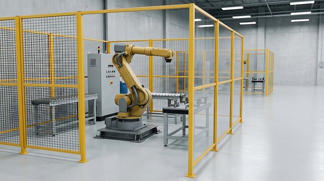 Automated robotic arm operating in an industrial factory cell