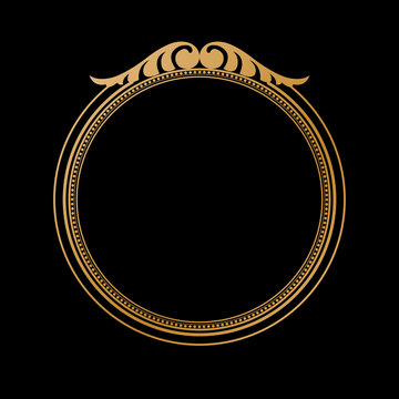 Luxury Golden Vintage Ornate Circular Frame Isolated Design on Black Background. Design print for Greeting, Invitation, Book Cover, and Wall Mirror. 25
