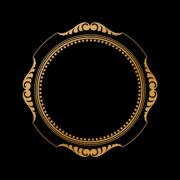 Luxury Golden Vintage Ornate Circular Frame Isolated Design on Black Background. Design print for Greeting, Invitation, Book Cover, and Wall Mirror. 27

