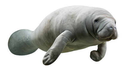 Large grey West Indian manatee swimming with paddle tail and flippers © Motruc