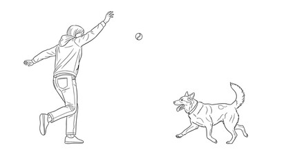Obraz premium Woman throwing ball while playful dog runs to catch it