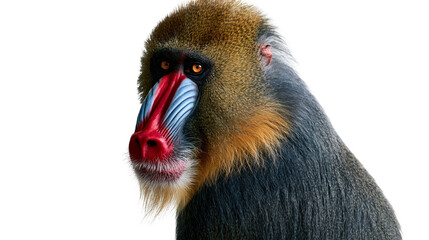 Mandrill monkey with colorful red and blue facial markings and thick fur © Motruc