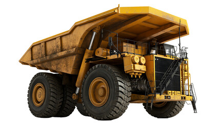 Large yellow heavy duty mining haul truck with massive tires and dump bed © Motruc