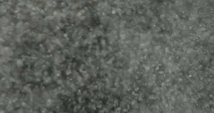 Tiny snow or dust randomly flying in the air, empty space template for objects advertisement. Many dust particles cloud of white powder on empty lit background.