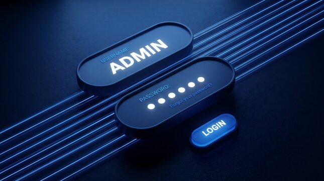 Admin Login Access for Business Concept with Password Security on Dark Tech Background &ndash; Corporate Data Protection, Employee Authentication and Business IT Security System
