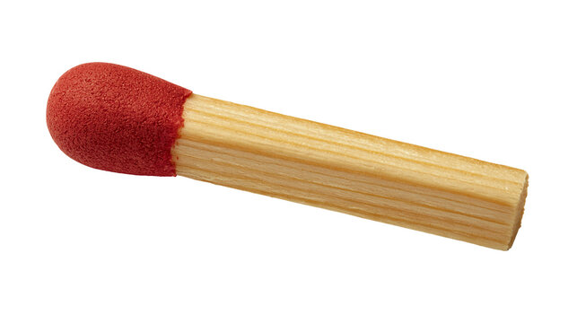 Single wooden matchstick with a textured red phosphorus head