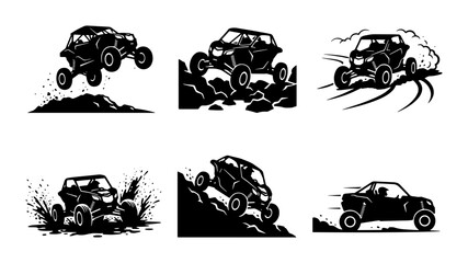 Black UTV buggy action set, off road driving, jumping and splashing © Designhoost Ltd