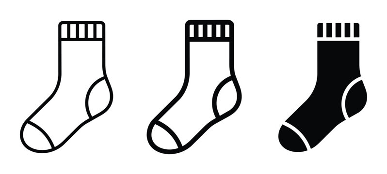 Simple Sock Icons, Line Art and Silhouette, Footwear Graphics, Clothing Symbols, Apparel Design Elements