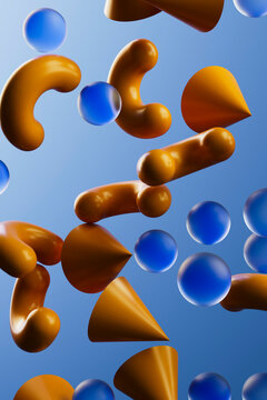 Floating Colorful Geometric and Organic Shapes 3D Render