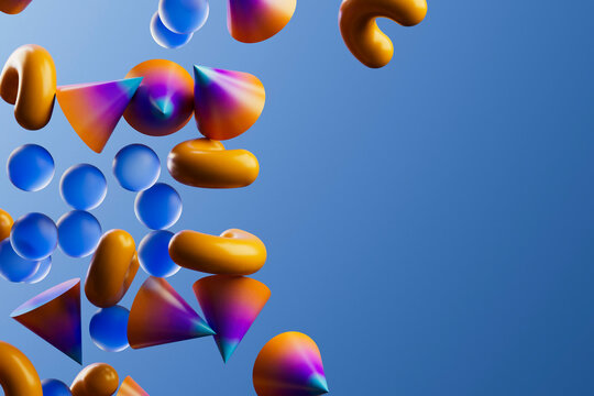 Abstract Colorful Shapes with Large Blue Copy Space