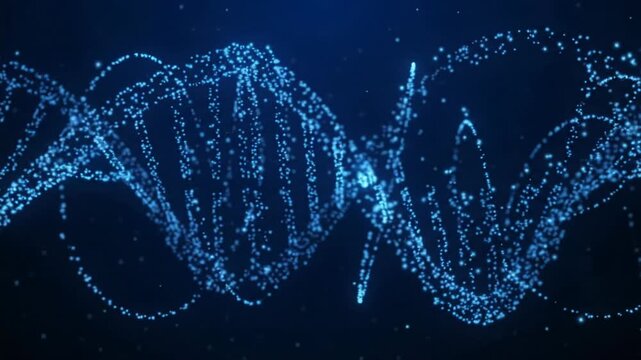 Luminous Digital Helix, dynamically gliding with sapphire particles, intricately forming a futuristic molecular structure in deep cosmic space