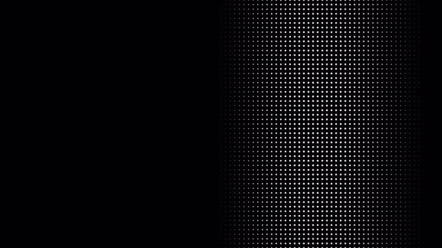 Abstract black background with a vertical strip of small white glowing dots in a halftone pattern design for modern digital technology projects