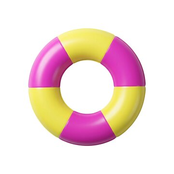 Pink and yellow inflatable swim ring 3d render on isolated white background.
