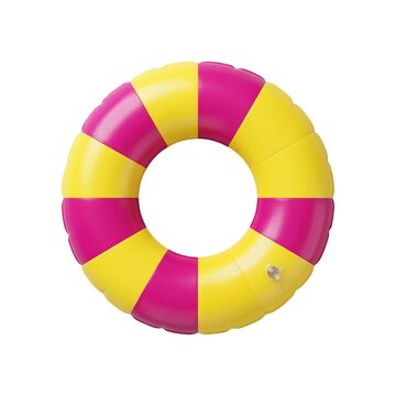 Striped pink and yellow inflatable swim ring on isolated white background.