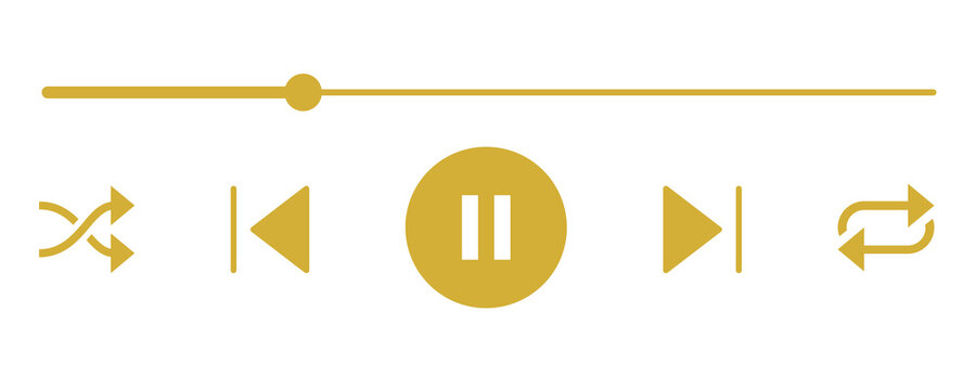 Gold Media Player Control Button Set for Video Audio Playback UI and Streaming PNG.