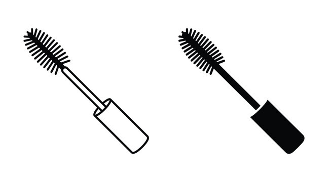 Mascara brush icon set cosmetic applicator wand for eyelashes vector illustration of makeup tool in outline and solid black style
